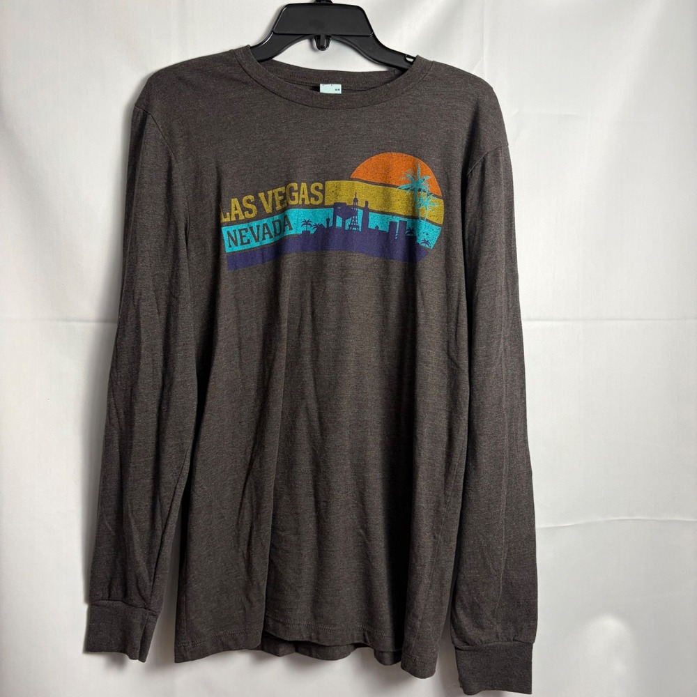 Pacific Las Vegas Nevada Long Sleeve T-Shirt Brown Retro Sunset Graphic Mens M